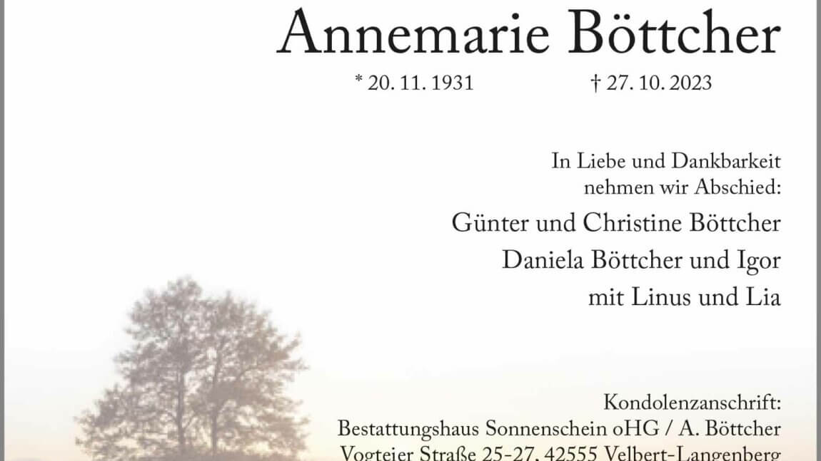 Annemarie Böttcher † 27. 10. 2023