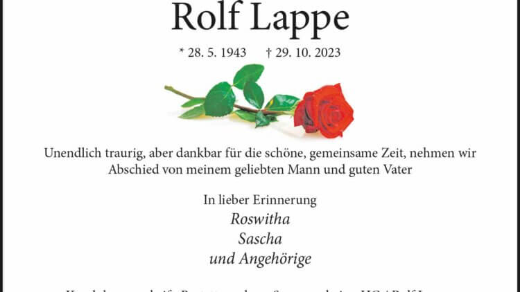 Rolf Lappe † 29. 10. 2023