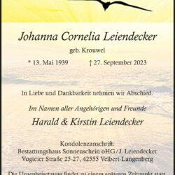 Johanna Cornelia Leiendecker † 27. September 2023