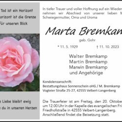 Marta Bremkamp † 11. 10. 2023