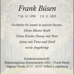 Frank Büsen † 8. 11. 2023