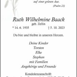 Ruth Wilhelmine Baack † 5. 10. 2023