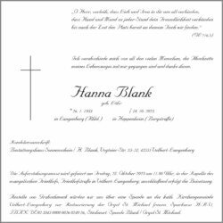 Hanna Blank † 18. 10. 2023