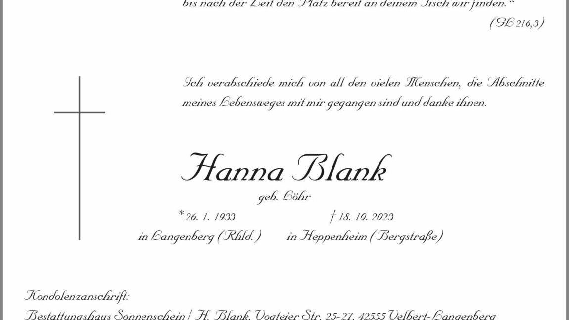 Hanna Blank † 18. 10. 2023