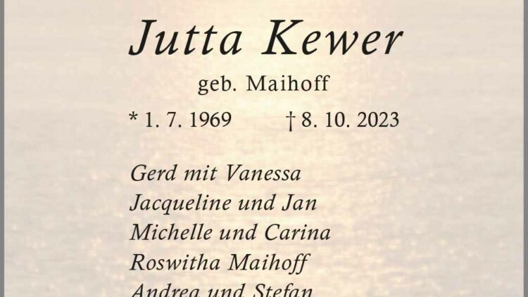 Jutta Kewer † 8. 10. 2023