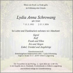 Lydia Anna Schwang † 15. 3. 2024
