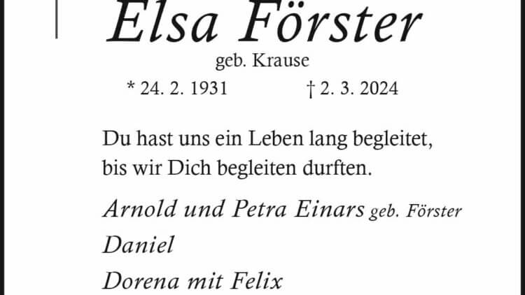 Elsa Förster † 2. 3. 2024