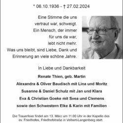 Wolf-Dieter Thien † 27. 2. 2024