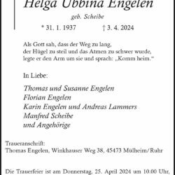 Helga Urbina Engelen † 3. 4. 2024