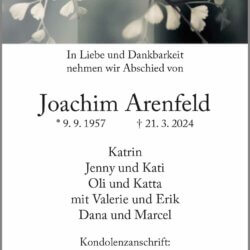 Joachim Arenfeld † 21. 3. 2024