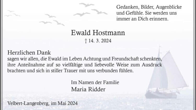 Ewald Hostmann – Danksagung-