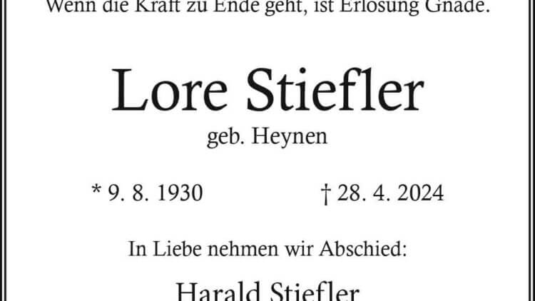 Lore Stiefler † 28. 4. 2024