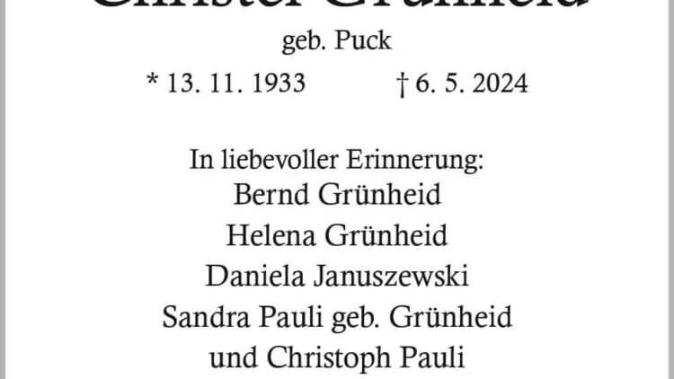Christel Grünheid † 6. 5. 2024