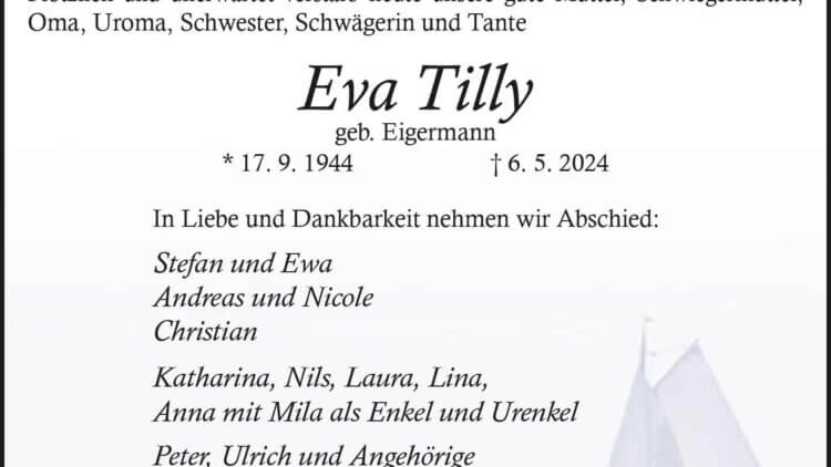 Eva Tilly † 6. 5. 2024