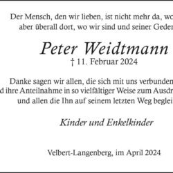 Peter Weidtmann – Danksagung –