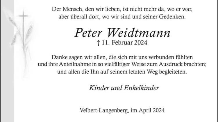 Peter Weidtmann – Danksagung –