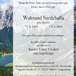 Waltraud Niedzballa † 2. 6. 2024