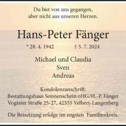 Hans-Peter Fänger † 5. 7. 2024