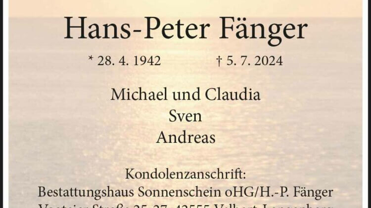 Hans-Peter Fänger † 5. 7. 2024