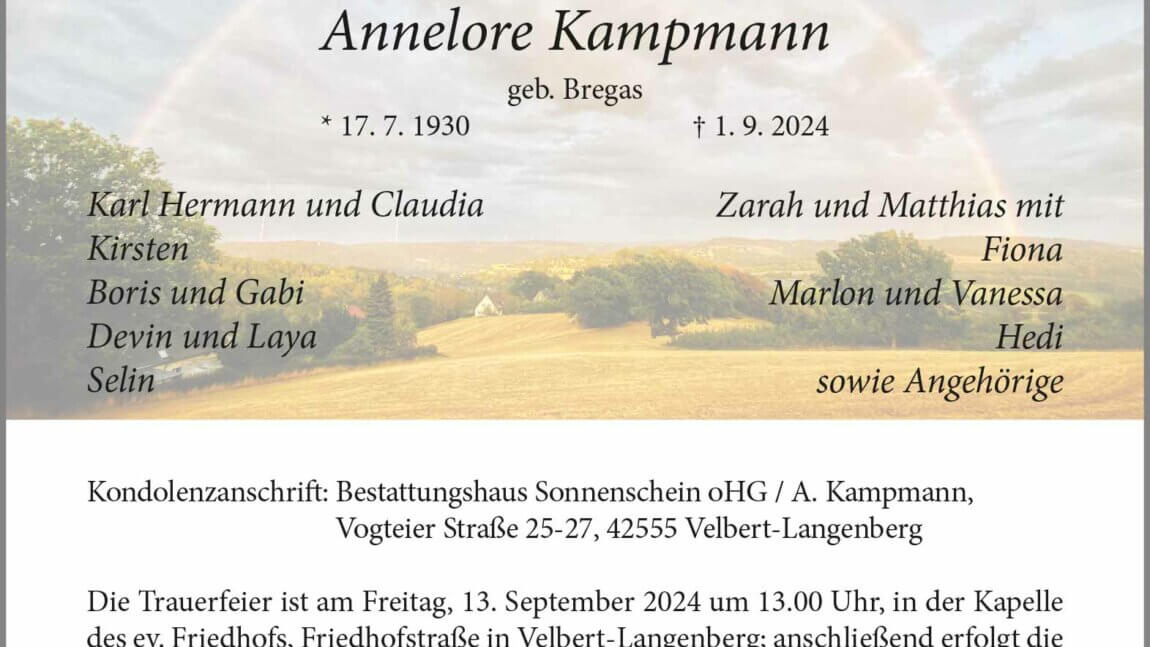 Annelore Kampmann † 1. 9. 2024