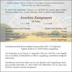 Annelore Kampmann † 1. 9. 2024