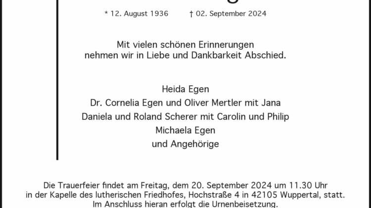 Dr. Peter Egen † 2. 9. 2024