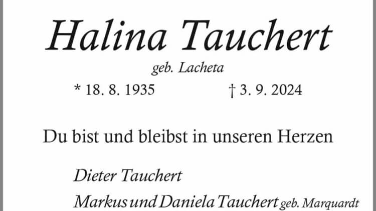 Halina Tauchert † 3. 9. 2024