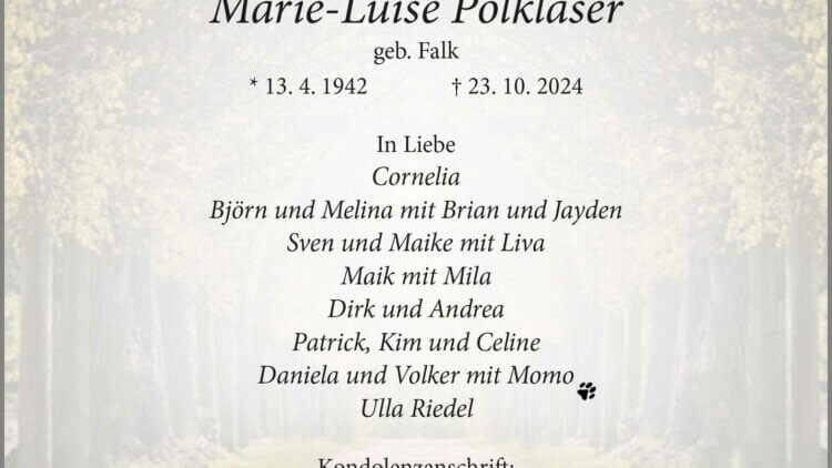 Marie-Luise Polkläser † 23. 10. 2024