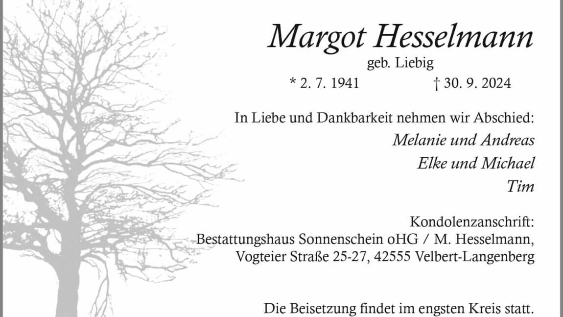 Margot Hesselmann † 30. 9. 2024