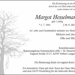 Margot Hesselmann † 30. 9. 2024