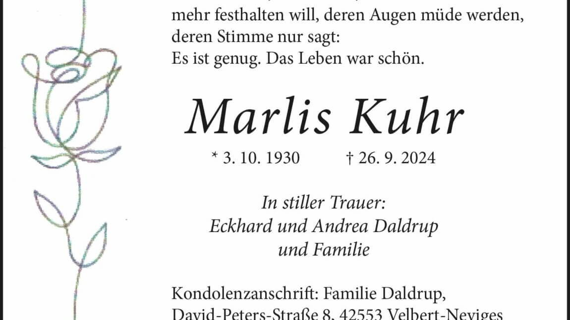 Marlis Kuhr † 26. 9. 2024