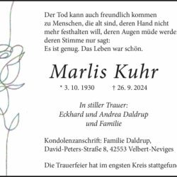 Marlis Kuhr † 26. 9. 2024