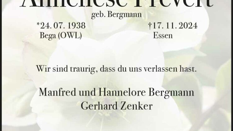 Anneliese Frevert † 17. 11. 2024