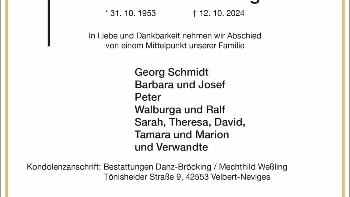 Mechthild Weßling † 12. 10. 2024