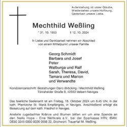 Mechthild Weßling † 12. 10. 2024