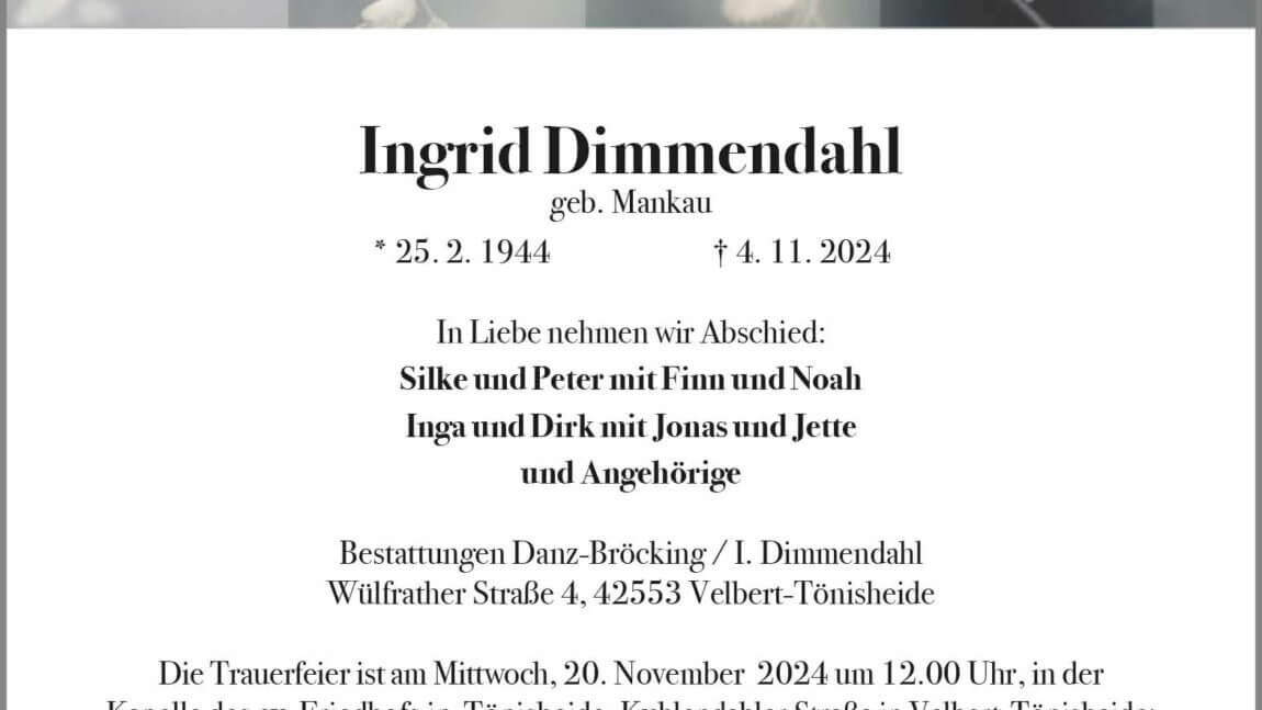 Ingrid Dimmendahl † 4. 11. 2024