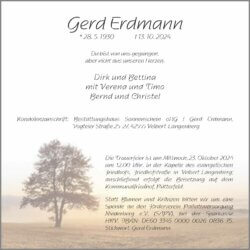 Gerd Erdmann † 13. 10. 2024