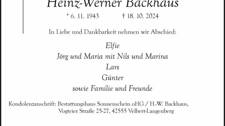 Heinz-Werner Backhaus † 18. 10. 2024