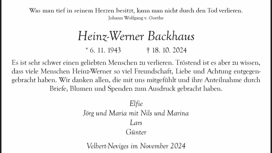 Heinz-Werner Backhaus -Danksagung-