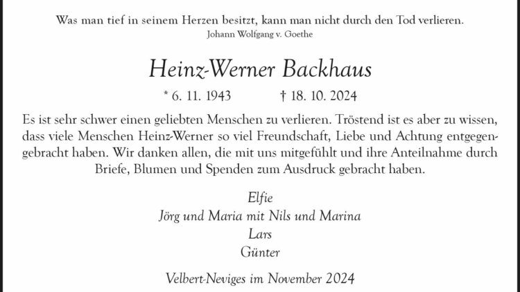 Heinz-Werner Backhaus -Danksagung-