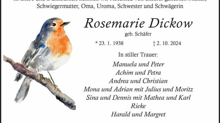 Rosemarie Dickow † 2. 10. 2024