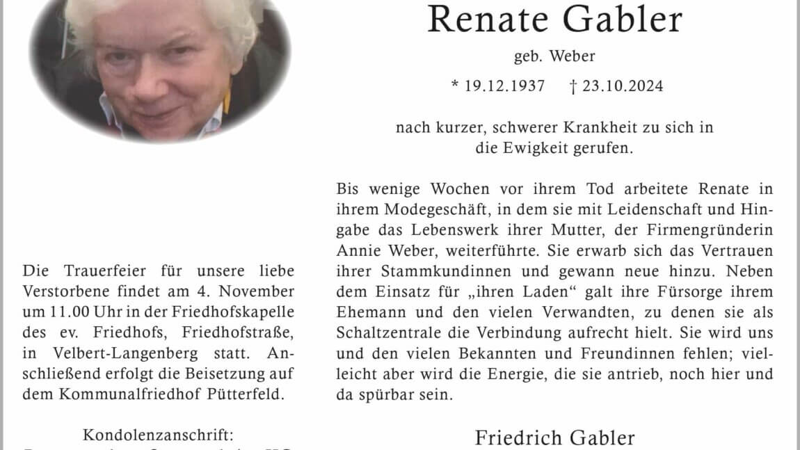 Renate Gabler † 23. 10. 2024