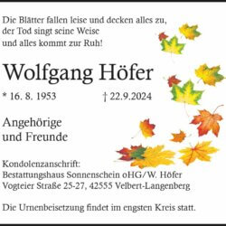 Wolfgang Höfer † 22. 9. 2024