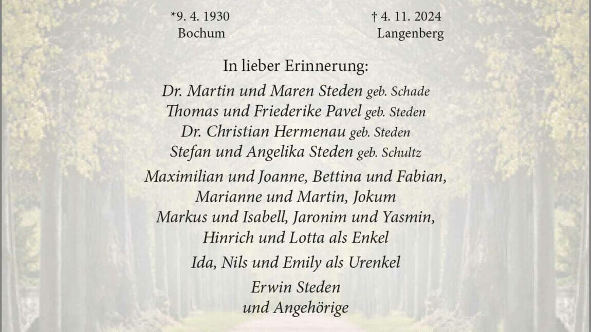 Günter Wilhelm Steden † 4. 11. 2024