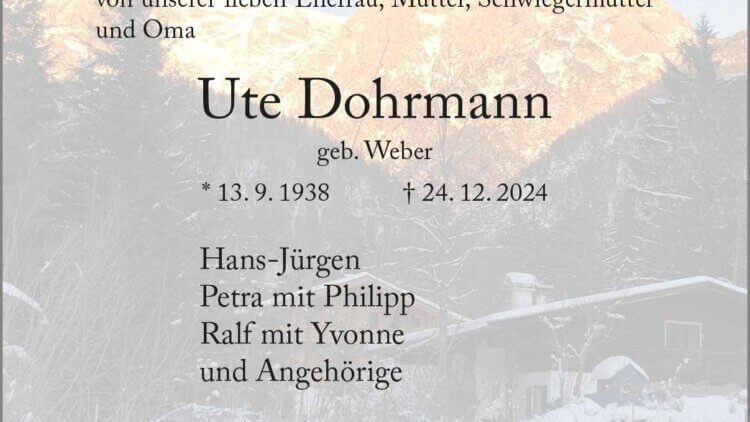 Ute Dohrmann † 24. 12. 2024