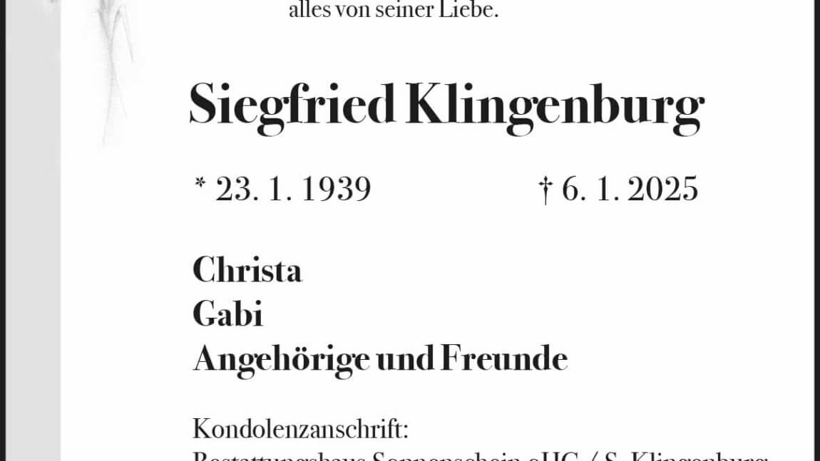 Siegfried Klingenburg † 6. 1. 2025