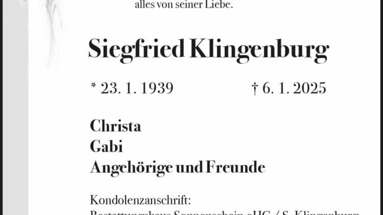 Siegfried Klingenburg † 6. 1. 2025