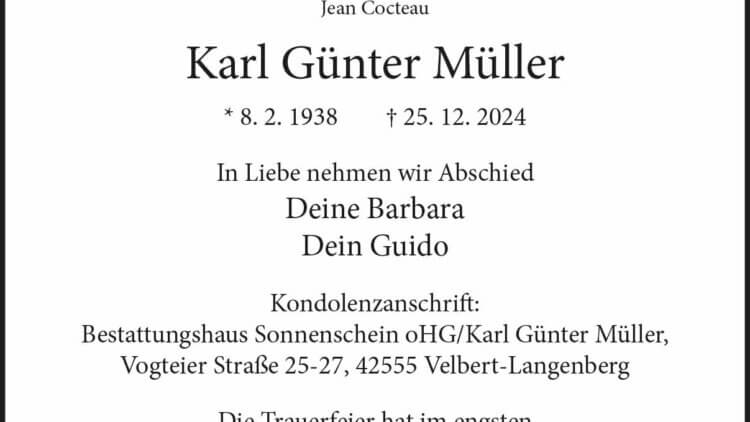 Karl Günter Müller † 25. 12. 2024