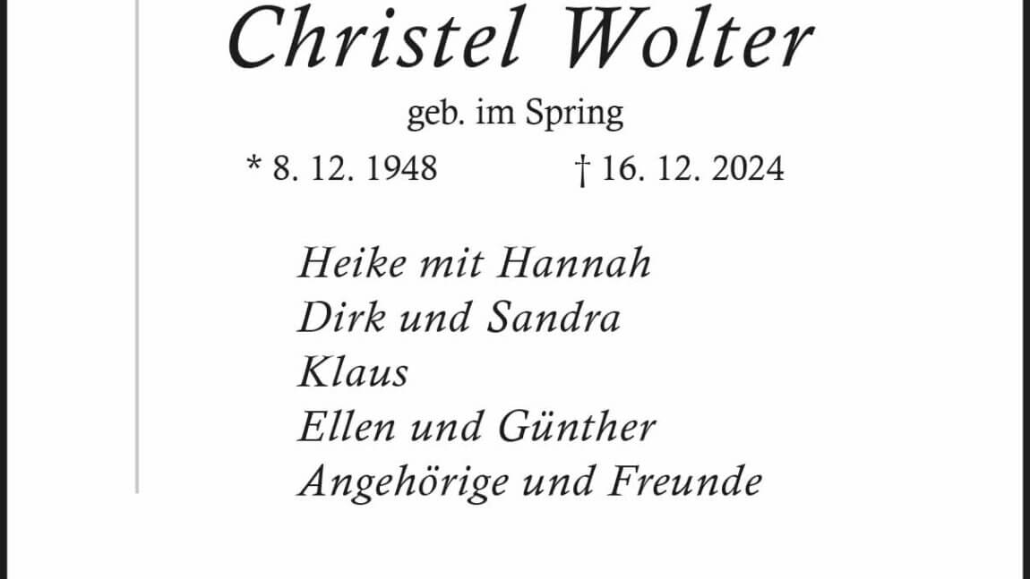 Christel Wolter † 16. 12. 2024