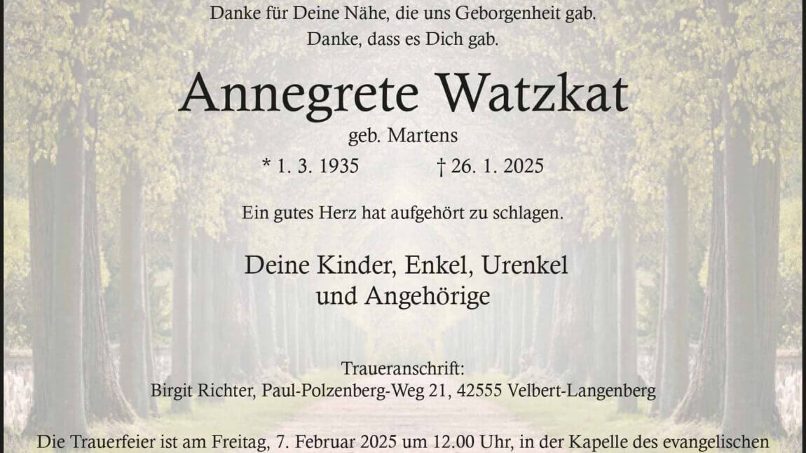 Annegret Watzkat † 26. 1. 2025